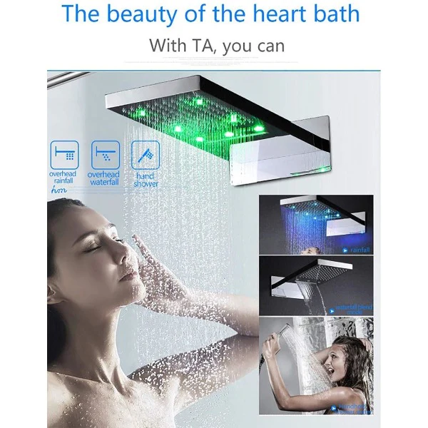 9″x22″ Thermostatic Shower System With Automated LED Color Change