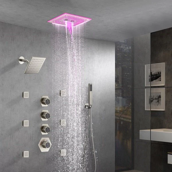 16″ Brushed Nickel LED Music Dual Shower Head System