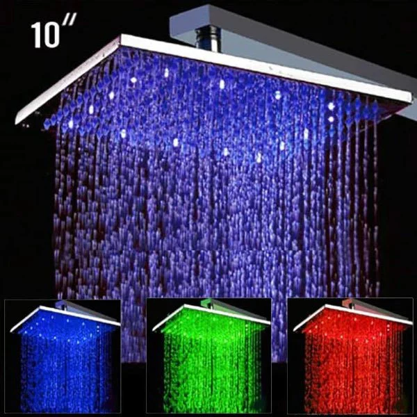 10″ Square Rainfall LED Shower Head