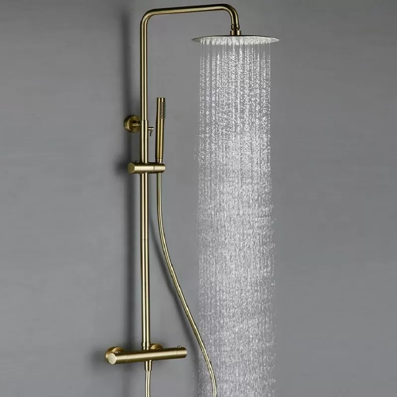 Wall Mount Thermostatic Rain Shower Head With Handheld Shower