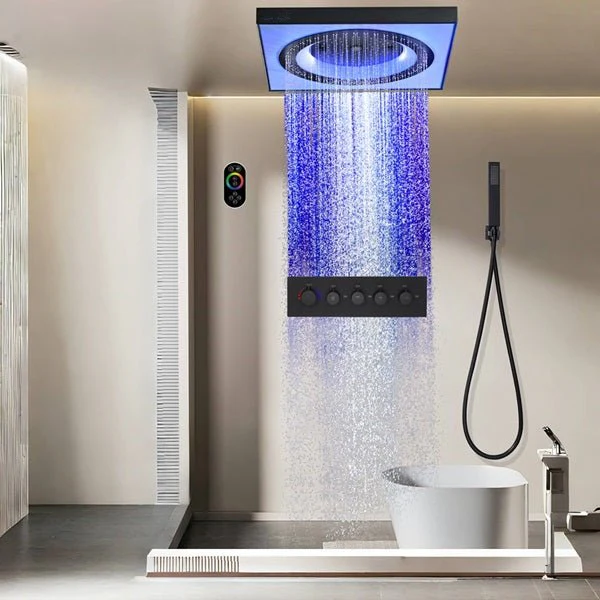 24″ Cascada Perla LED Music Thermostatic Rainfall Shower System